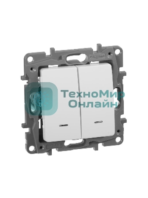 Выключатель 2-клавишный с подсветкой, на винтах, 10АХ, бел. ETIKA 