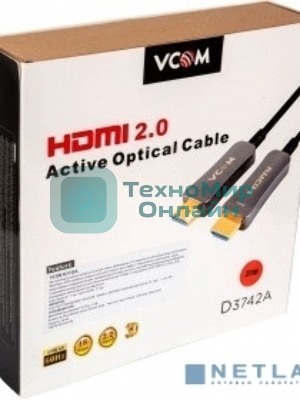 Активный оптический кабель HDMI 19M/M,ver. 2.0, 4K@60 Hz 20m VCOM