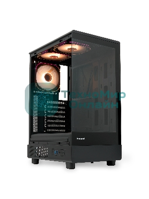 Компьютерный корпус HSPD F510, Panoramic Mid Tower, черный, TG, 0.5 SPCC, 3x120мм ARGb ATX, mATX, mITX 180/280/160мм 1x2.5
