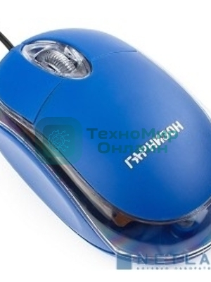 Мышь проводная Гарнизон GM-100B синий, 1000 dpi, USB, кнопки - 3