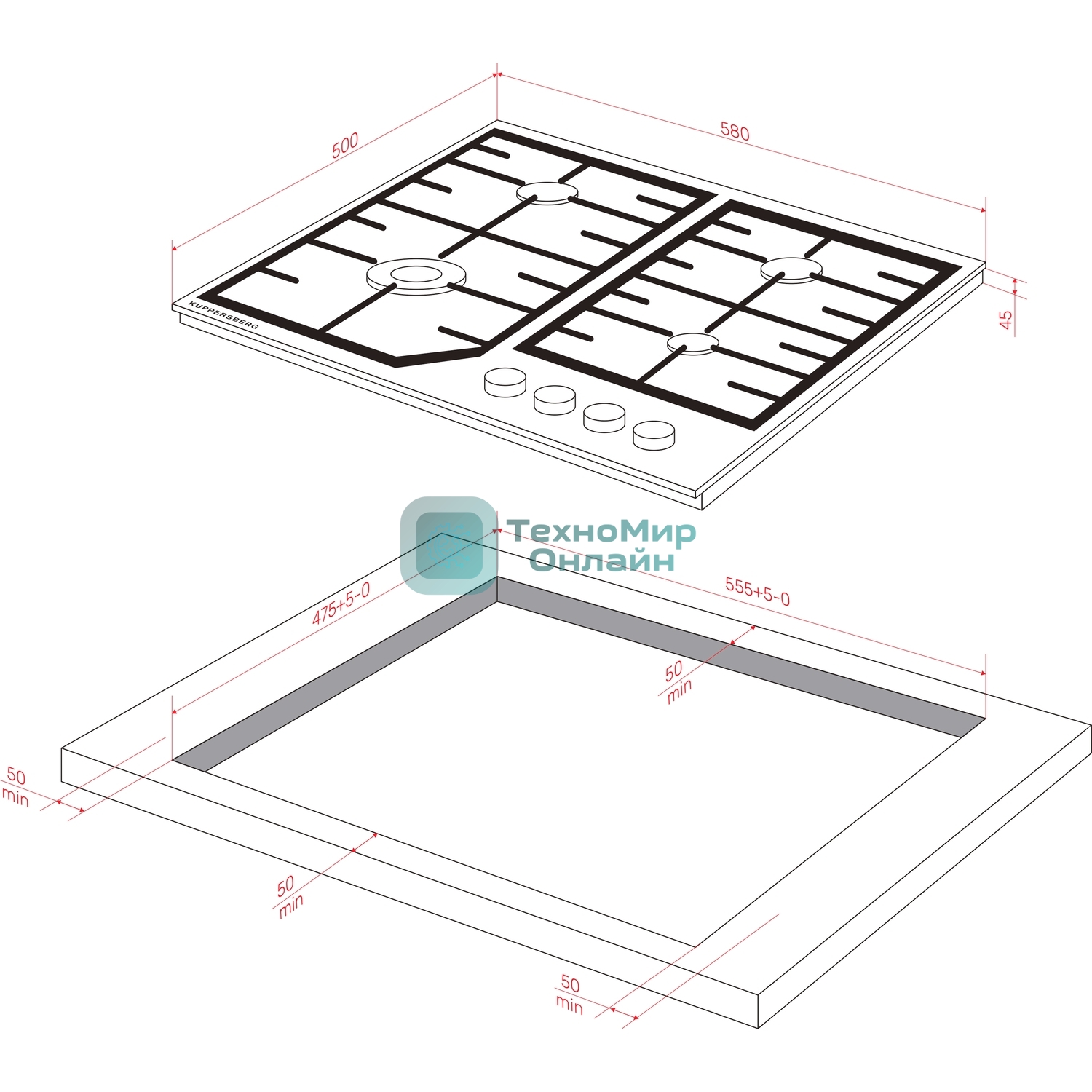 Варочная панель Kuppersberg FS 66 X газ, High-Tech, 58 см, автоматический электроподжиг, газ-контроль, форсунки под сжиженый газ, SABAF конфорки, чугунные решетки, цвет нержавеющая сталь, цвет фурнитуры черный