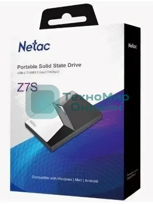 Внешний SSD Netac Z7S, 120 Gb, USB 3.2 Gen 2 Type-C, R/W 550/480, черный