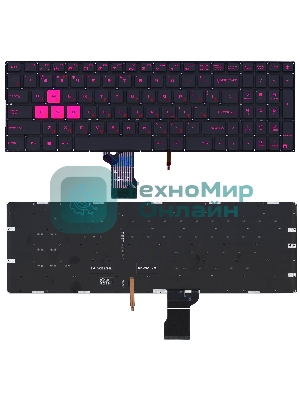 Клавиатура для ноутбука Asus ROG GL502VM черная без рамки с фиолетовой подсветкой