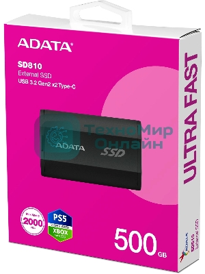 Внешний SSD ADATA SD810, 500 Gb, USB 3.2 Gen 2x2 Type-C, R/W 2000/2000, черный