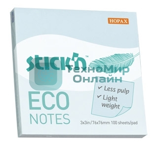 Блок самоклеящийся бумажный Stick`n ECO 21747 76x76 мм, 100 листов, 60 г/м2, пастель, голубой