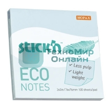 Блок самоклеящийся бумажный Stick`n ECO 21747 76x76 мм, 100 листов, 60 г/м2, пастель, голубой