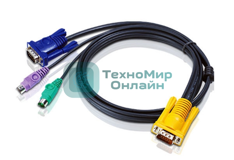 Кабель ATEN KVM Cable 2L-5206P -Кабель для KVM: 2xPS/2(m)+DB15(m) (PC) -на- SPHD15(m) (KVM), 6м