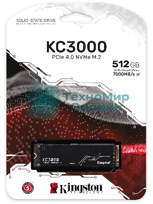 Накопитель SSD Kingston 512Gb M.2 KC3000 SKC3000S/512G (PCI-E 4.0 x4, up to 7000/3900Mbs, 3D TLC, NVMe, 400TbW, Phison E18, 22х80мм, LP heatsink)