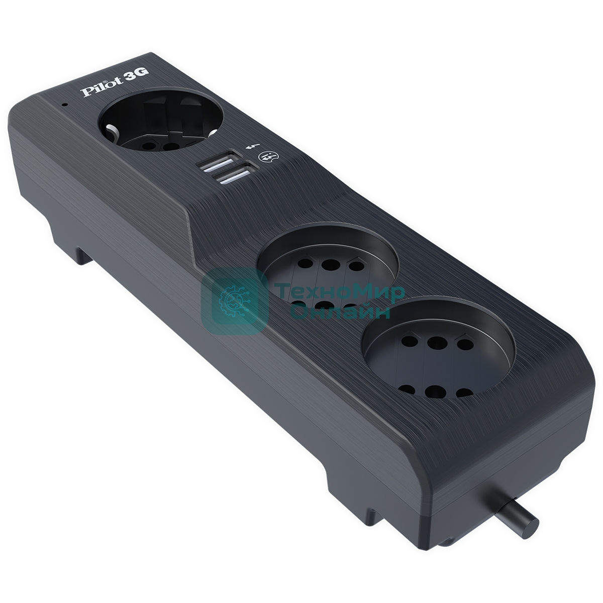 Сетевой фильтр Surge protector Pilot 3G 3xGP euro outlets, 10А/2.2 кВа, 2xUSB, 7m, черный