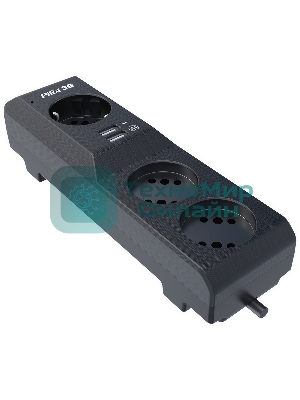 Сетевой фильтр Surge protector Pilot 3G 3xGP euro outlets, 10А/2.2 кВа, 2xUSB, 7m, черный