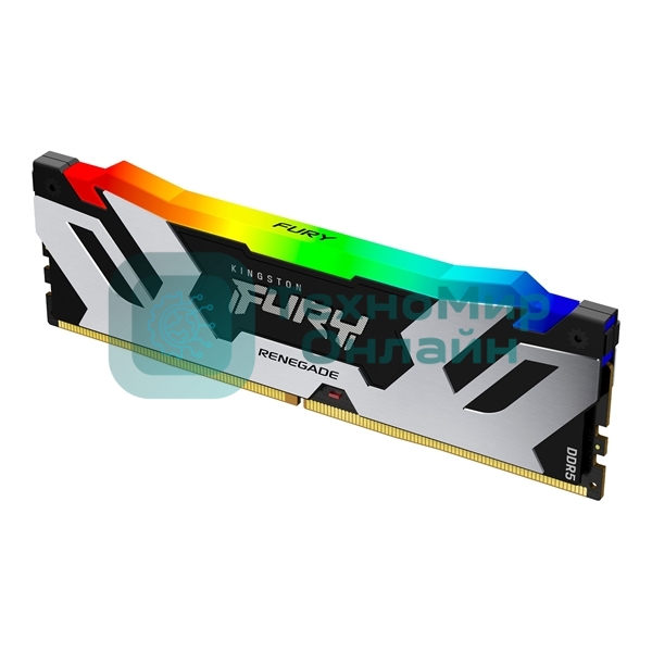 Оперативная память Kingston Fury Renegade, DDR5, 32Gb (1x32Gb), 6400MHz, CL32, DIMM, радиатор, RGB, серебристый/черный