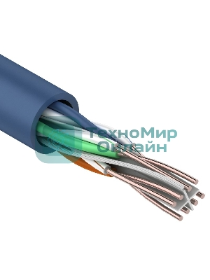 Кабель Rexant витая пара, U/UTP, категория 6, 4 x 2 x 0,57 мм, PVC, внутреннний, синий, 305м