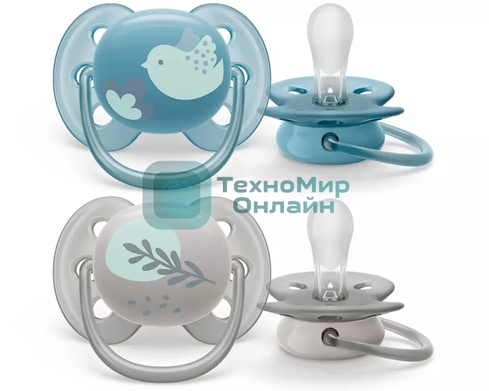 Пустышка ultra soft, птичка/листочки, 6-18 мес., 2 шт.