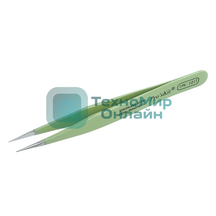 Пинцет Pro'sKit 1PK-101T антимагнитный, прямой, зеленый 120мм