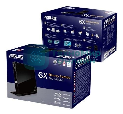 Оптический привод Blu-Ray Asus SBC-06D2X-U/BLK/G/AS черный USB slim внешний RTL
