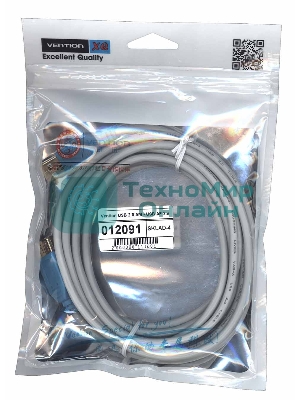 Кабель Vention USB 2.0 AM - USB AF 3 м серый круглый