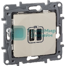 Зарядное устройство с двумя USB-разьемами тип A-тип С Legrand 240В/5В 3000мА - Etika - Цвет Слоновая кость