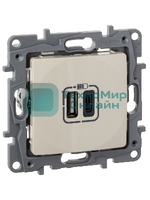 Зарядное устройство с двумя USB-разьемами тип A-тип С Legrand 240В/5В 3000мА - Etika - Цвет Слоновая кость