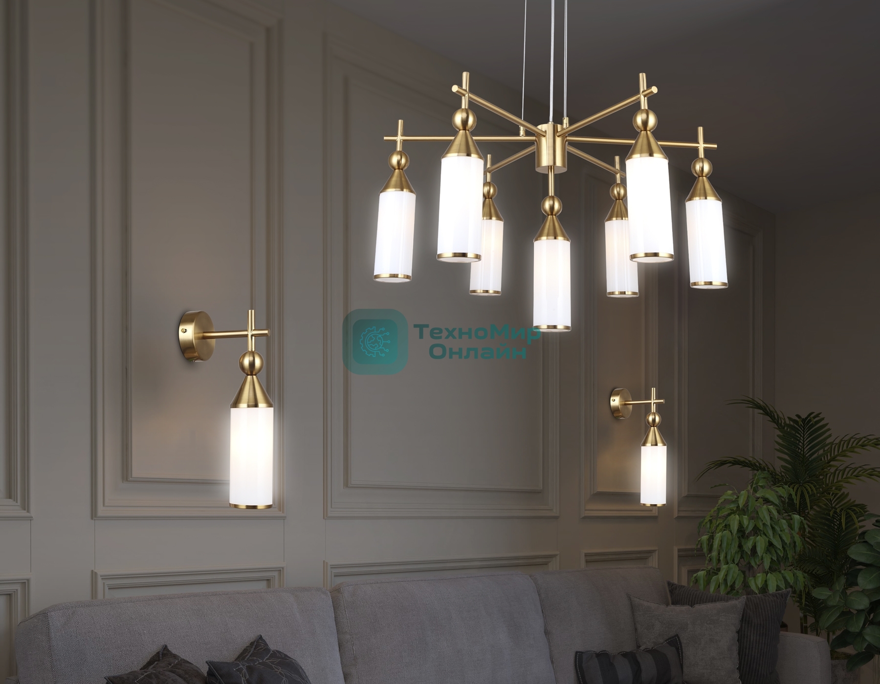Люстра Ambrella light LH55278/7 BS/FR латунь/белый матовый E14*7 max 40W D640*1390
