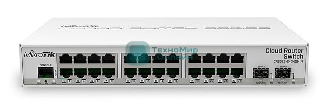 Коммутатор Mikrotik CRS326-24G-2S+IN with 800 MHz CPU, 512MB RAM, 24xGigabit LAN, 2xSFP+ cages, RouterOS L5 or SwitchOS (dual boot), desktop case, PSU