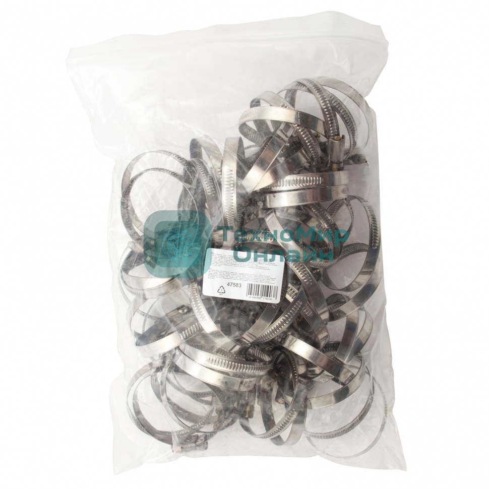 Хомуты Сибртех нержав. сталь, стандартное болтовое крепление 40-60 мм, ширина 9 мм, 50 шт.