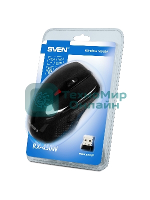 Мышь беспроводная SVEN RX-450W черный, 3200 dpi, радиоканал, USB, кнопки - 6