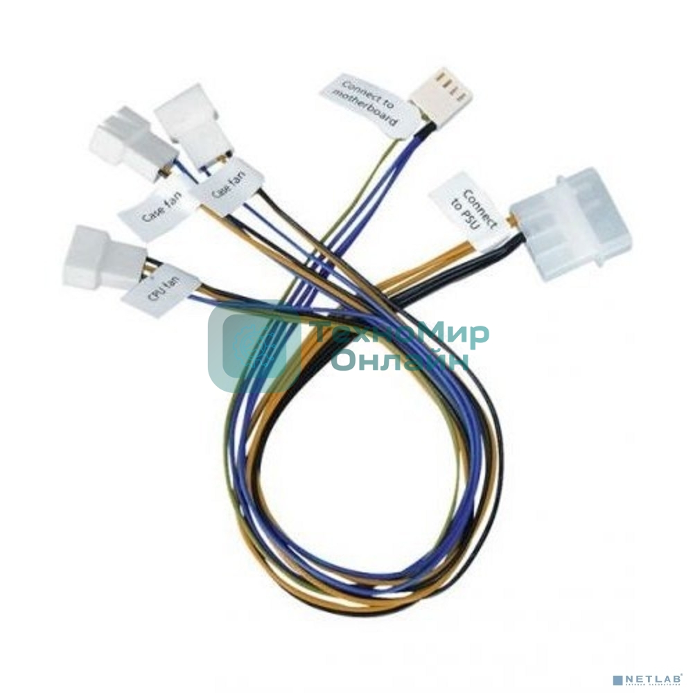 Кабель-разветвитель Procase CBL-1TO3-PWM на 3 PWM вентилятора, 450 мм (3*4pin to fan + 1*Molex to PSU + 1*4pin to MB)