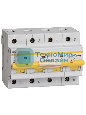 Выключатель автоматический модульный 4п C 100А 10кА ВА47-100 IEK MVA40-4-100-C
