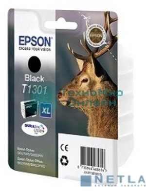 Картридж струйный Epson T1301 (C13T13014012/C13T13014010) черный, 25.4 мл, для SX520WD/SX620FW/BX525WD/BX625FWD