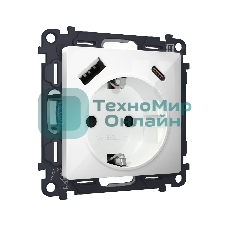 Комплект механизма электрической розетки ALFA Белый глянец 2USB A+C 20W (быстрая зарядка) с/з QUANT (AP1100, VM160) MA110010