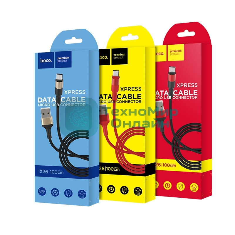 Кабель USB 2.0 HOCO X26, AM/microBM, черно-красный, 1м