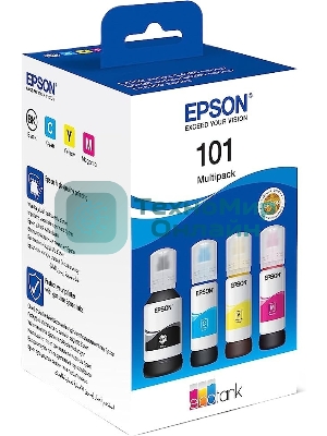 Чернила оригинальные Epson 101 / C13T03V64A мультипак, черный 127 мл., голубой, пурпурный, желтый - 210 мл. для Epson