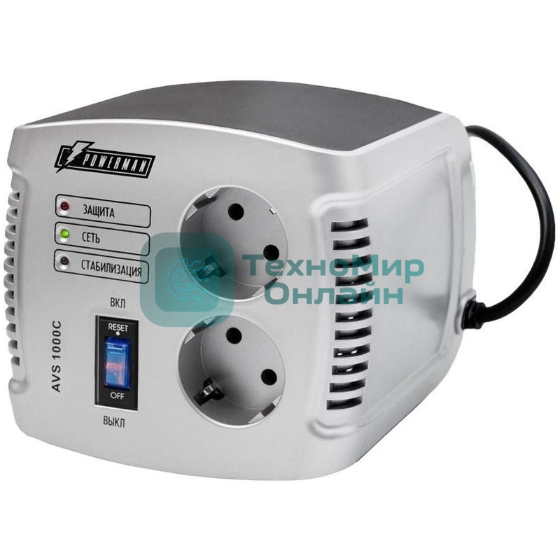 Сетевой фильтр Powerman Стабилизаторы напряжения AVS 1000 C Black\Silver (1000ВА,5А,КПД 98%,без индикации,настольный)