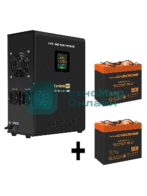 Комплект Источник бесперебойного питания EX295998RUS + батарея 55Aч EX285652RUS 2шт (инвертор, синус, для котла, настенный) ExeGate FineSine SX-1500.LCD.AVR.2SH <1500VA/1050W, чистая синусоида, цветной LCD-дисплей, AVR, 2*Schuko, линейно-интерактивный, крепление настенное/универсальное, черный> + батарея ExeGate HRL 12-55 (12В, 55А·ч) 2шт