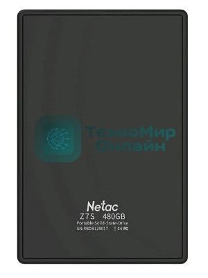 Внешний SSD Netac Z7S, 480 Gb, USB 3.2 Gen 2 Type-C, R/W 550/480, черный
