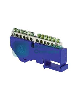 Шина нулевая N 6х9 14 отвер. никель син. изолятор на DIN-рейку PROxima EKF sn1-63-14-d