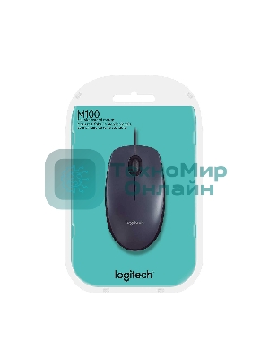 Мышь проводная Logitech M100/100R DARK/GREY (темно-серая/черная), 1000 dpi, USB, кнопки - 3