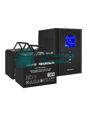 Комплект Источник бесперебойного питания EX295988RUS + батарея 75Aч EX282983RUS 2шт (инвертор, синус, для котла) ExeGate SineTower SZ-1500.LCD.AVR.2SH.1C13.USB <1500VA/1200W, чистый синусоида, LCD дисплей, AVR, 2хSchuko+1хC13, USB, линейно-интерактивный, Black> + батарея ExeGate DT 1275 (12В, 75Ач) 2шт