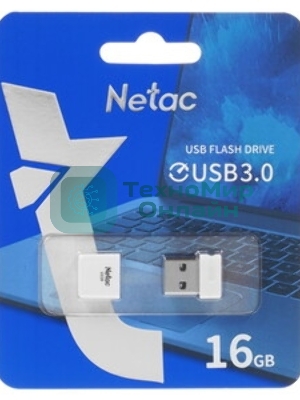 Флешка USB Netac U116 mini (NT03U116N-016G-32WH), 16Gb, USB 3.2, R/W 90/30, белый