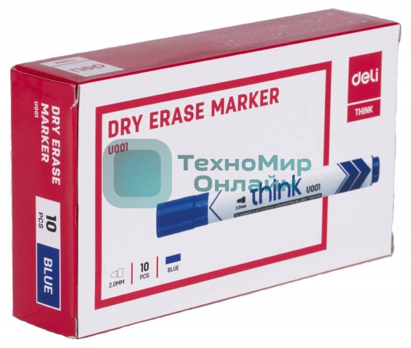 Маркер для досок Deli Think EU00130, круглый пишущий наконечник, 2мм, синий
