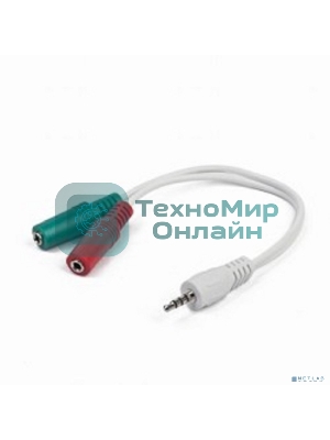 Кабель аудио сигнала Gembird, Jack3.5 4pin->Jack3.5 стерео + 3.5 микрофон моно, длина 20 см, белый