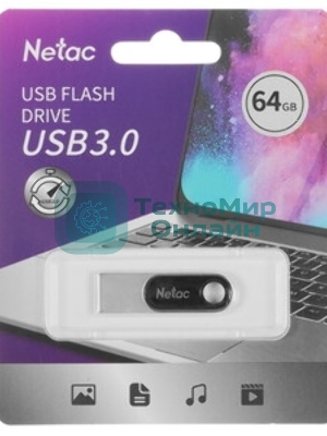 Флешка USB Netac U278 (NT03U278N-064G-32PN), 64Gb, USB 3.0, R/W 90/45, серебристый/черный
