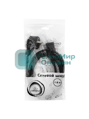 Кабель питания Cord Power Gembird/Cablexpert 1.8м, Schuko- C13, 6А, черный, с зазем.