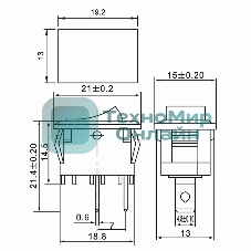 Выключатель клавишный Rexant 250V 6А (2с) ON-OFF серый Mini
