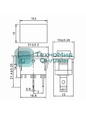 Выключатель клавишный Rexant 250V 6А (2с) ON-OFF серый Mini