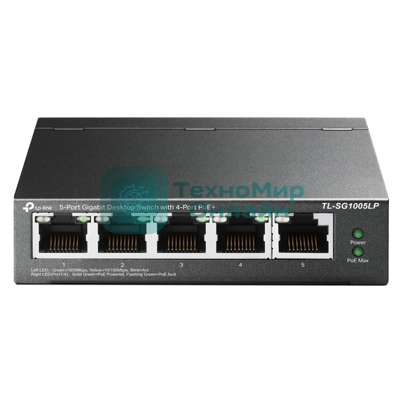 Коммутатор TP-Link 8-Port 10/100Mbps Unmanaged Switch with 4-Port PoE, metal case, desktop mount, PoE budget 41W.
