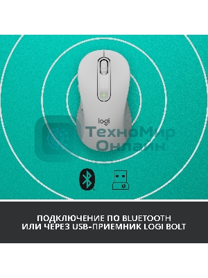 Мышь беспроводная Logitech Signature M650 белый, 4000 dpi, радиоканал, Bluetooth, USB, кнопки - 5