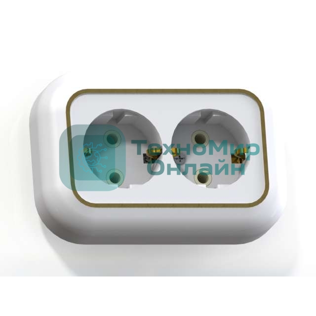 Розетка Кунцево-Электро 2-м СП Валентина РС16-830 с заземл. бел./зол.