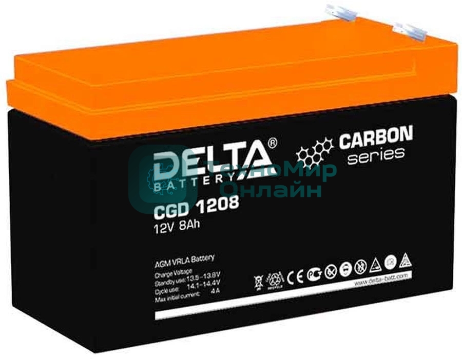 Аккумуляторная батарея Delta CGD 1208 напряжение 12В, емкость 8А·ч (151x65x100мм)