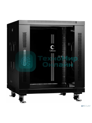 Шкаф телекоммуникационный напольный Cabeus, IP20, 12U, 730х600х600 мм (ВхШхГ), дверь: стекло, боковая панель: сплошная, разборный, черный